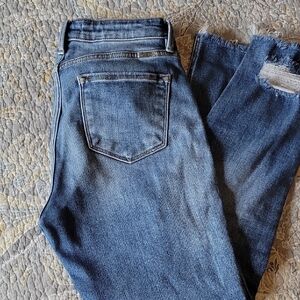 KanCan Blue Ankle Cropped Jeans with Distressed Details